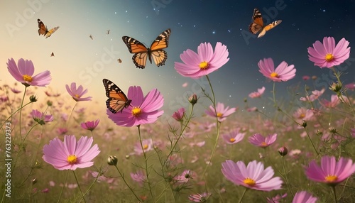 Butterflies Fluttering Around A Field Of Cosmos Upscaled 11