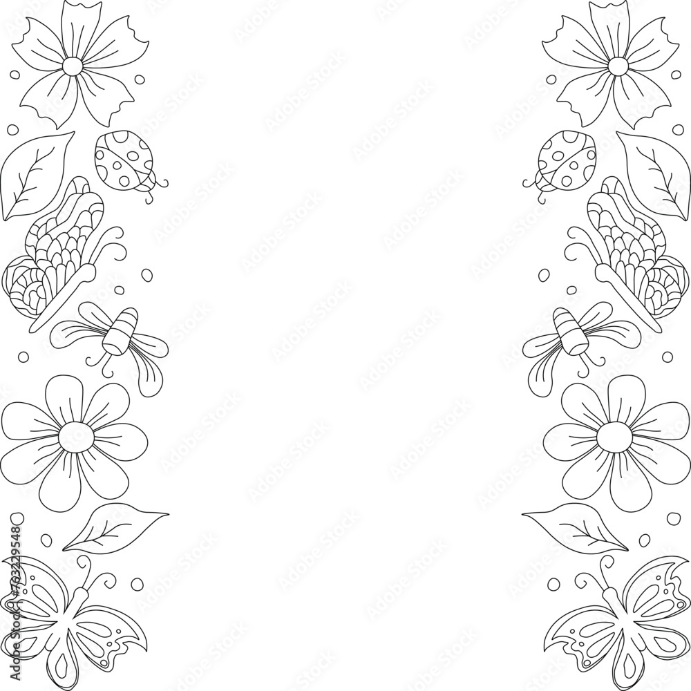 Spring frame with butterflies. butterflies background. drawn spring illustration