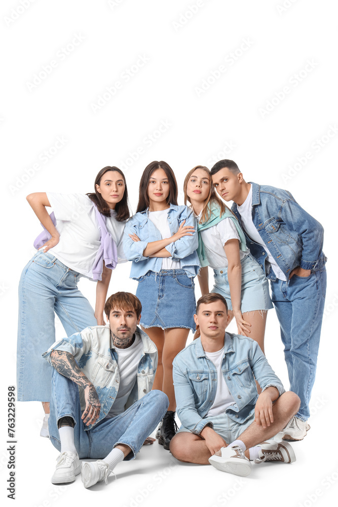 Group of stylish young people on white background Group of stylish young people on white background