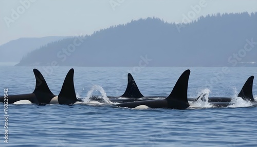 A Pod Of Killer Whales Playing With Kelp Upscaled