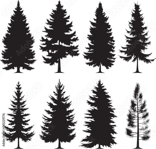 series black and white silhouette sets of a spruce tree  vector art  solid white background  icon black on white background  clean  simple