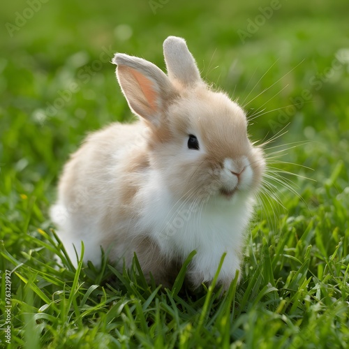 Fluffy Easter Bunny frolicking in a field of green grass For Social Media Post Size