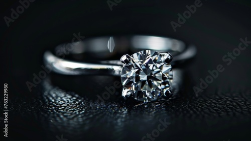 A sophisticated diamond ring set against a black background, highlighting its elegance and shine