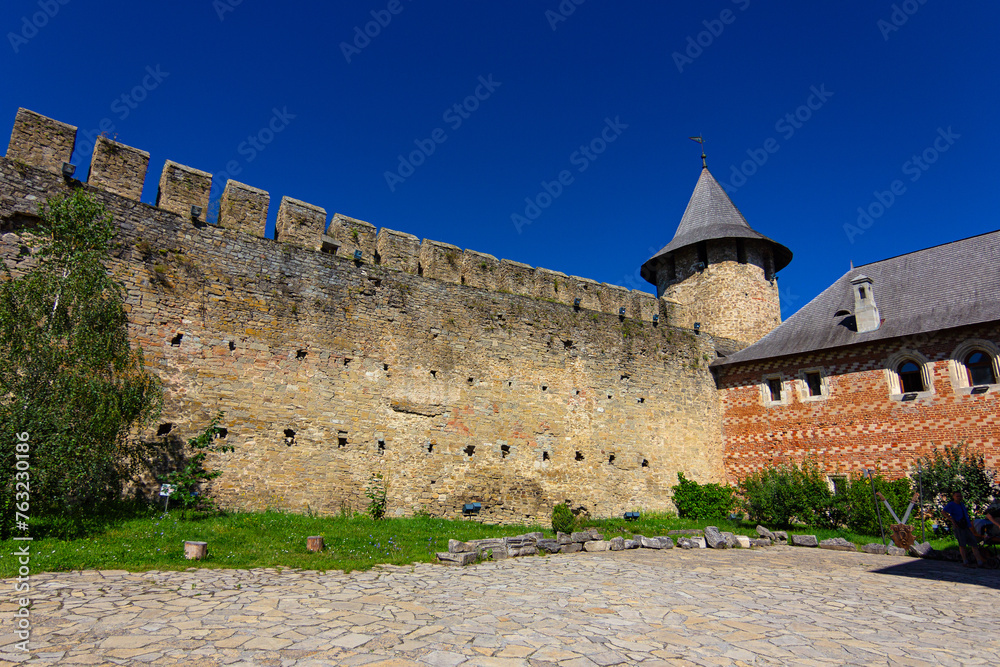Courtyard of the Khotyn castle, ancient fortress on the banks of the Dniester River, Ukraine