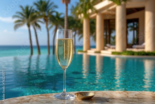 glass of champagne in resort 