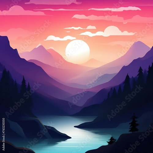 Mountain landscape. illustration in flat style. gradient color.