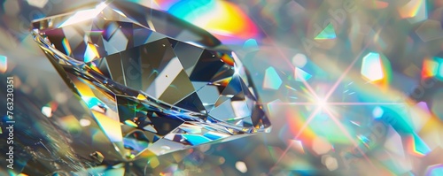 Sparkling diamond with colorful light reflections