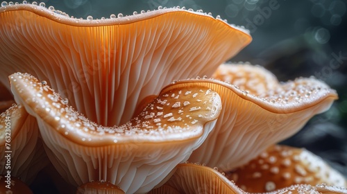 Close-up of dew-covered mushrooms - macro nature photography photo