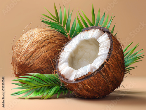 Coconuts on brown background