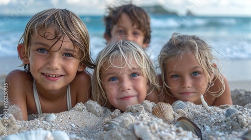 children  having fun on the beach