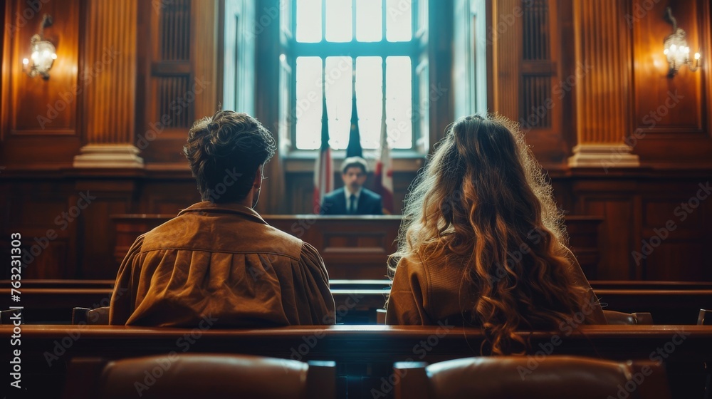Couple in Courtroom Facing Judge in Divorce Proceedings
Couple in Courtroom Facing Judge in Divorce Proceedings
