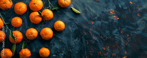 Vibrant mandarins on a textured dark background photo