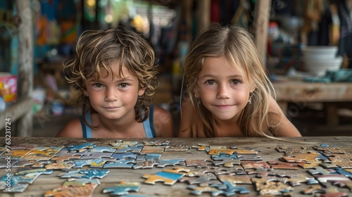 children playing with various puzzles at home
