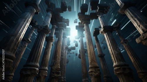 Surreal dreamscape with Doric column floating structures create otherworldliness photo