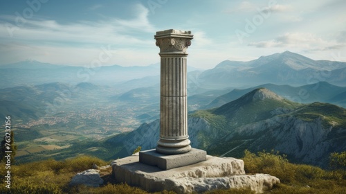 Doric column on mountain summit offering panoramic scenic vistas photo