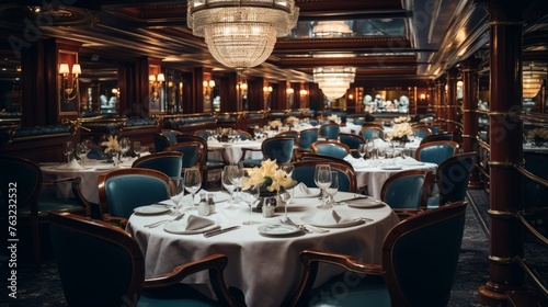1920s ocean liner dining with elegant guests gourmet meal