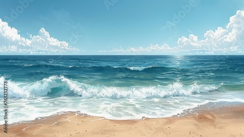 Serene beach with waves and clear sky
