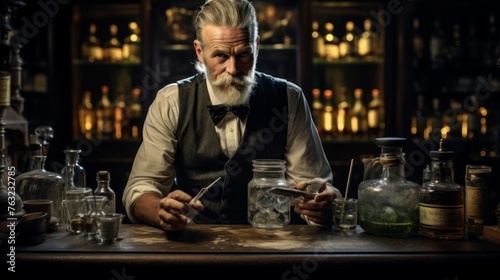 Expert bartender at 1920s speakeasy cocktails and vintage ambiance