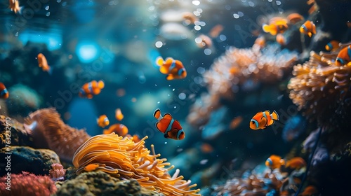 Exploring the rich biodiversity of a tropical coral reef through a vibrant underwater scene. Concept Underwater Photography, Coral Reef Biodiversity, Marine Life Exploration, Vibrant Underwater Scene © Anastasiia