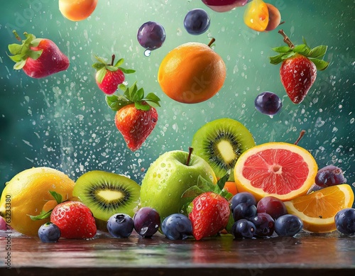 frisches Obst mit Wassertropfen