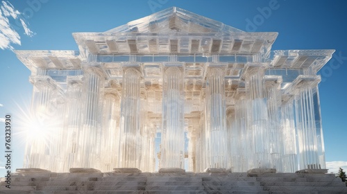 Dazzling crystal Greek temple sunlight creates refractive splendor