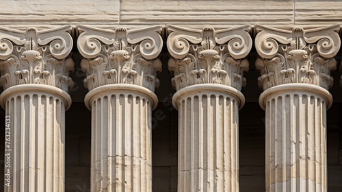 Doric column with fluted grooves supports entablature with metopes triglyphs photo