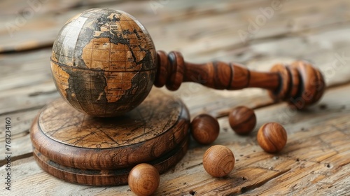 Judge hammer with globe world map