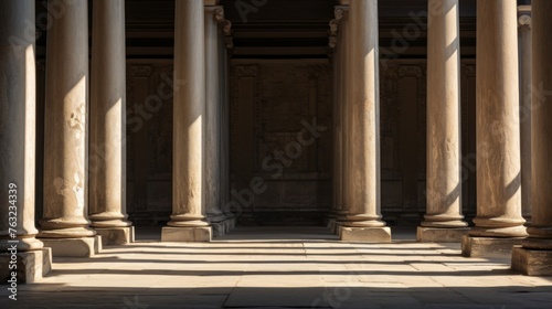 Wear and decay mark Doric colonnade centuries passing visibly