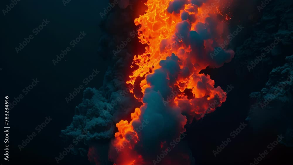 In a rare glimpse into the dark depths of the ocean we see a hydrothermal vent illuminated by a glowing orange light. The vibrant colors created by the minerals in the vent