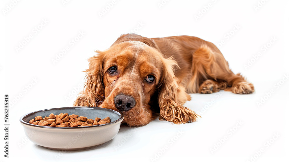 dog with a bowl of dog food