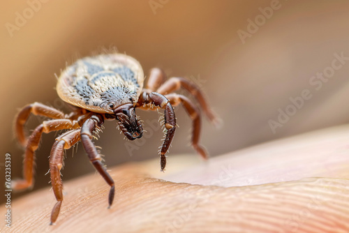 Close up of tick insect on human skin