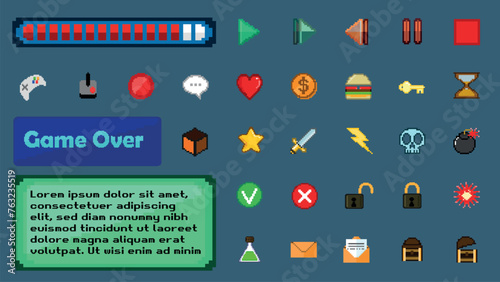 pixel art - icons inspired in the 1980's - 1990's video game