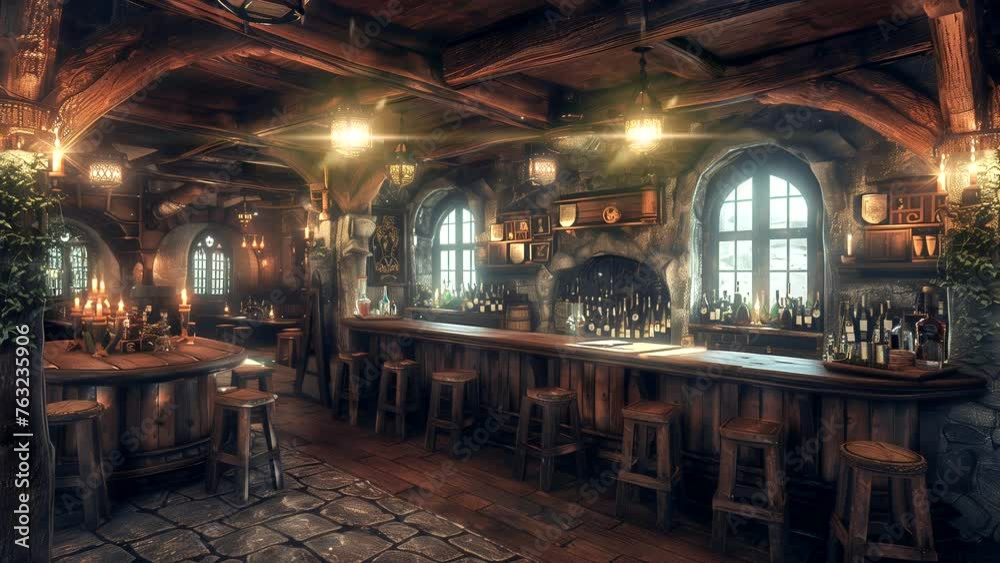 Classic European tavern with a cozy medieval feel. seamless looping 4k time-lapse animation video background Classic European tavern with a cozy medieval feel. seamless looping 4k time-lapse animation video background