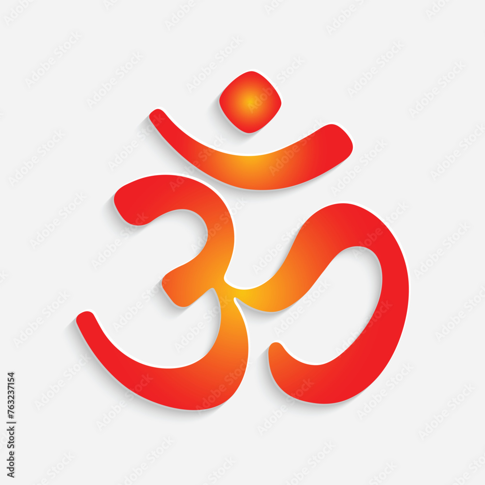 Obraz premium Om or Aum Indian sacred sound. The symbol of the divine triad of Brahma, Vishnu and Shiva. The sign of the ancient mantra. Vector illustration