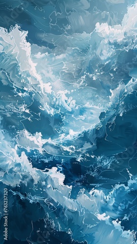 Abstract blue ocean waves painting