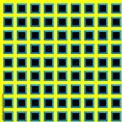 Yellow, black, and blue squares geometric seamless pattern