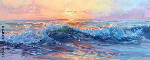Impressionistic painting of a colorful seascape at sunset