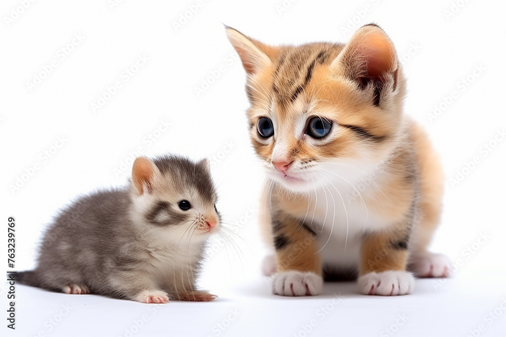 kitten and mouse isolated on a white background
