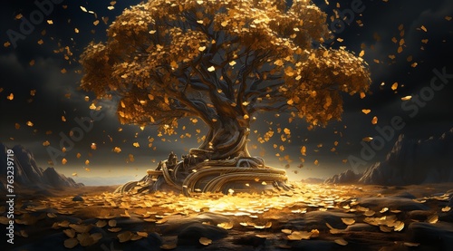 Golden Coin Tree Standing on the Ground