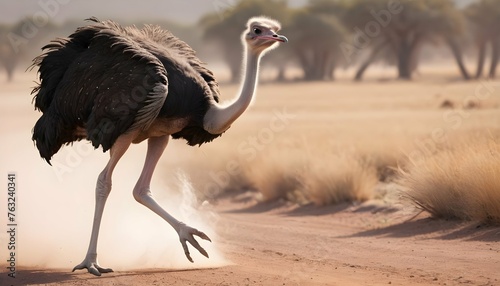 An Ostrich With Its Feathers Trailing Behind It As Upscaled