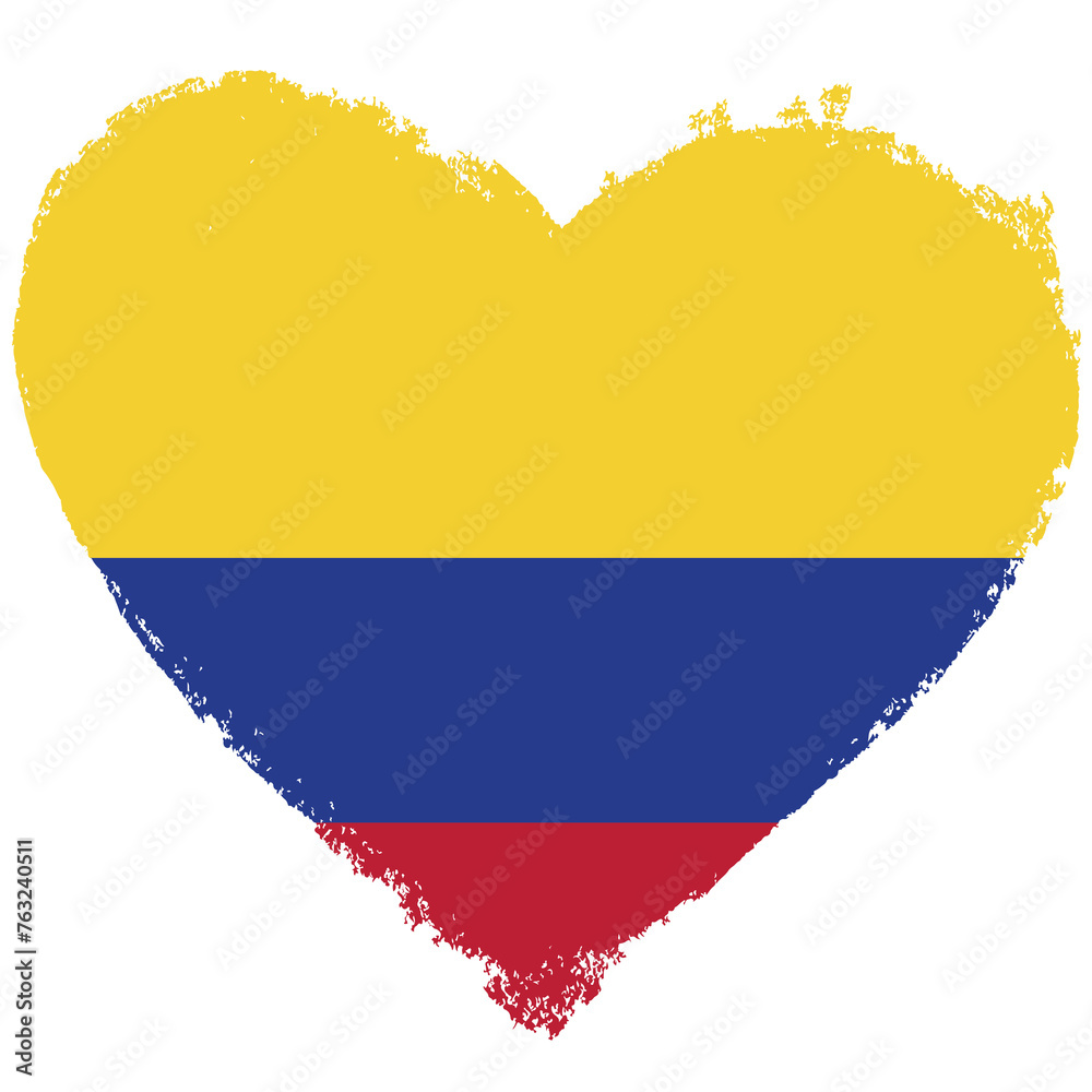 Colombia flag in heart shape isolated on transparent background.