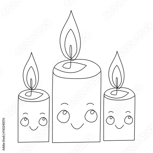 Continuous line drawing candle vector illustration design
Coloring page for kids white Halloween candles vector illustration,
