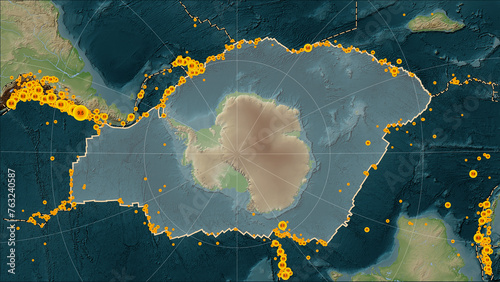 Earthquakes around the Antarctica plate on the map