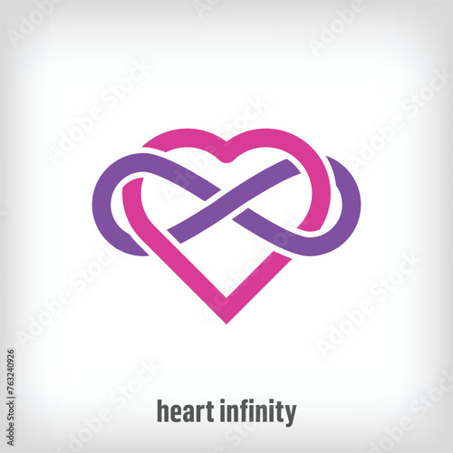 Creative heart intertwined infinity sign design. Uniquely designed color transitions. Health and medical together logo template. vector.