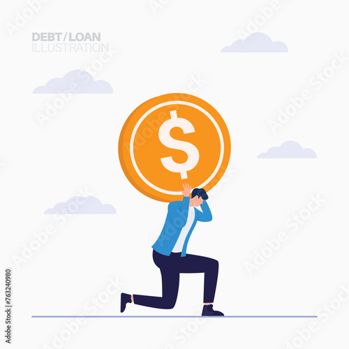 Businessman carrying coins symbol of business financial loan burden illustration