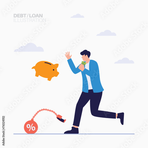 Businessman is free from debt and saving money illustration