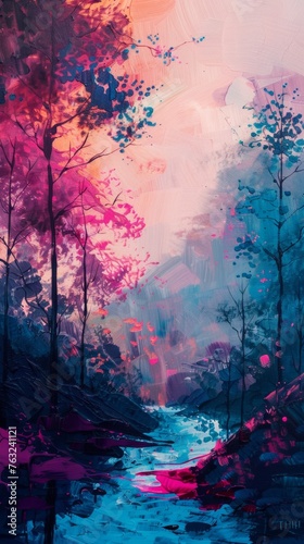 Abstract colorful forest painting