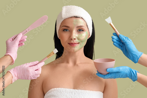 Cosmetologists applying fac...