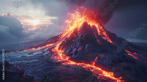 Volcanic Eruption in a Stunning Landscape