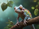 a cute and funny chameleon, specifically Chamaeleo calyptratus, perched on a branch. a captivating visual depiction of this delightful reptile. generative ai